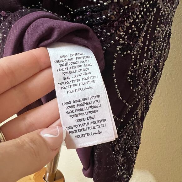 Adrianna Papell Art Deco Beaded Cocktail Dress Purple Silver Sequin Glam Women 4 - Picture 7 of 7